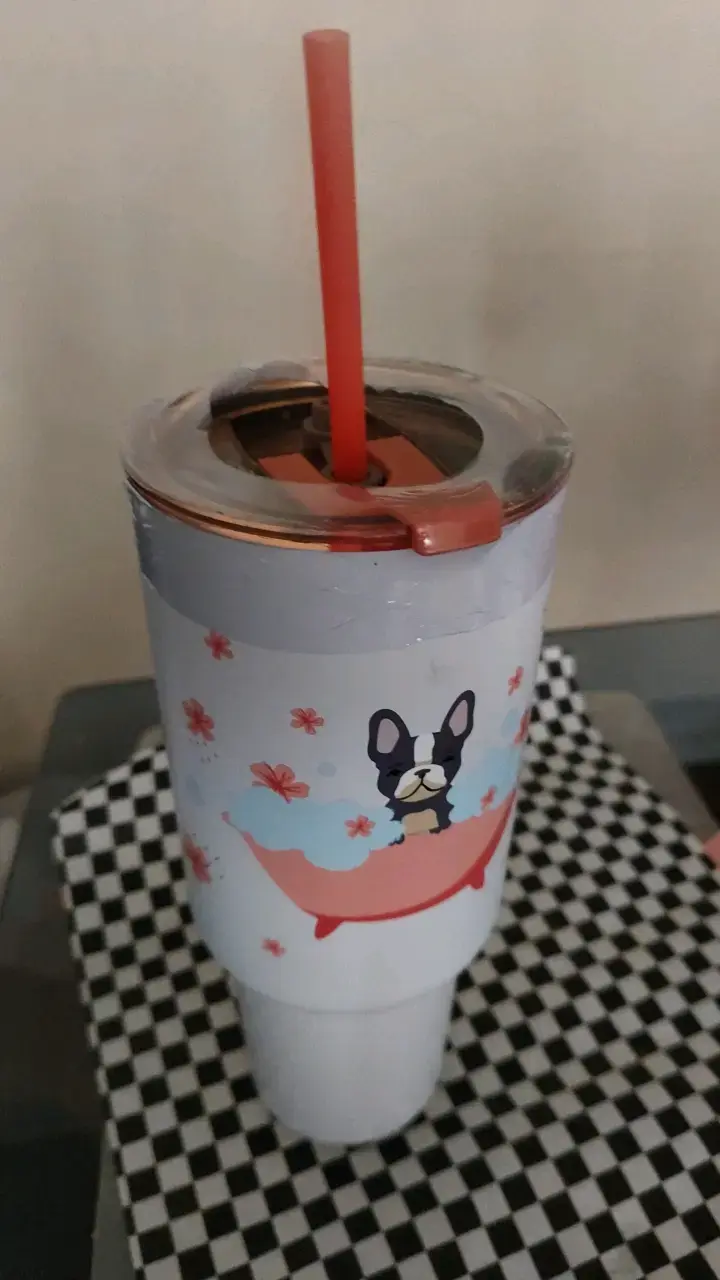 Vaso térmico con diseño de perro y tapa - 1