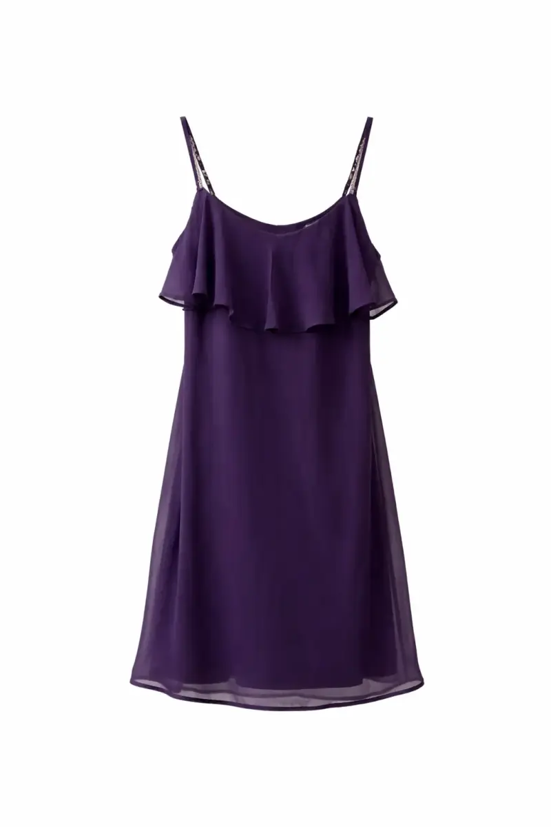 Vestido nuevo morado con tirantes brillantes