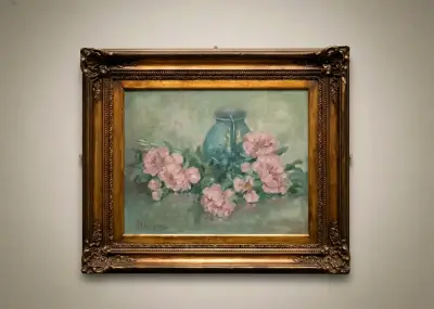 Cuadro de Flores en Marco Dorado Antiguo - miniatura 1