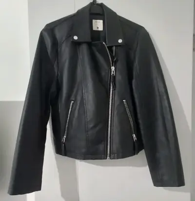 Chaqueta de cuero negra estilo biker Opposite - miniatura 4