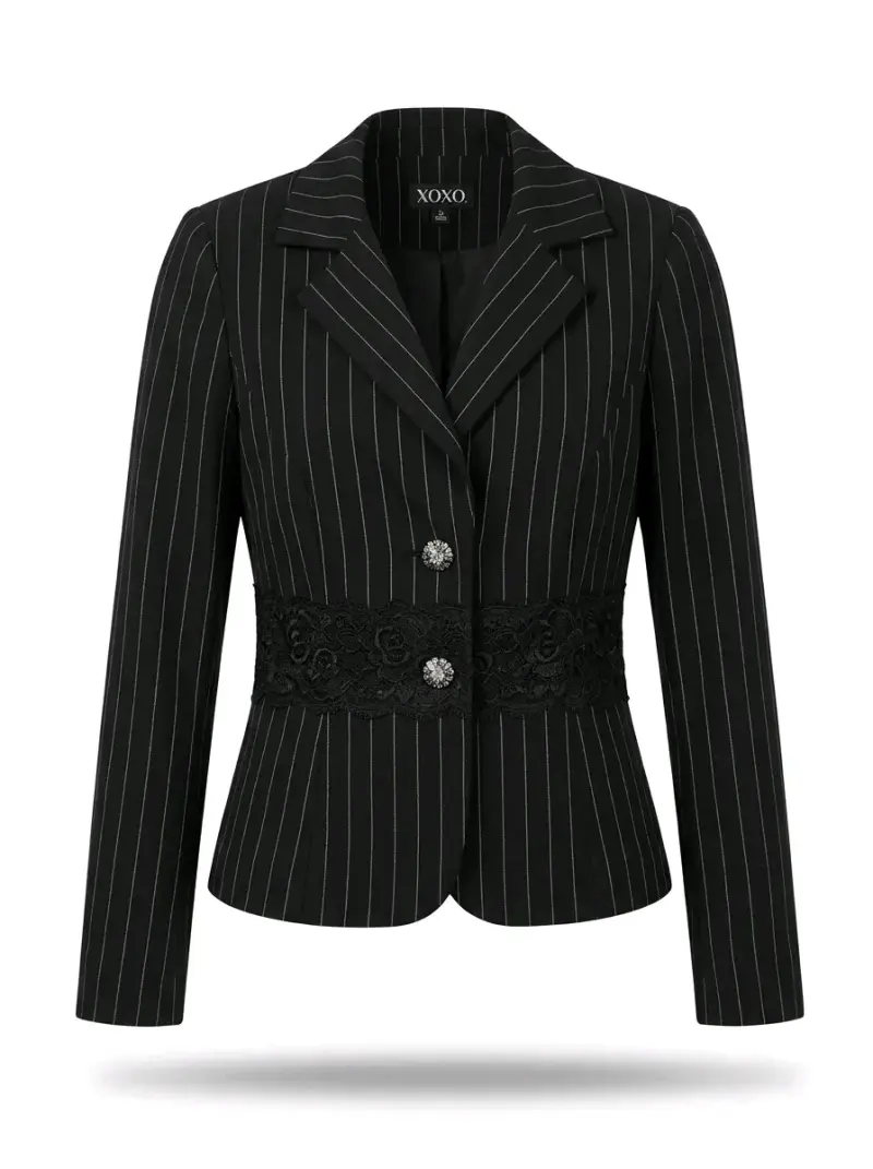 Blazer negro a rayas con encaje XOXO