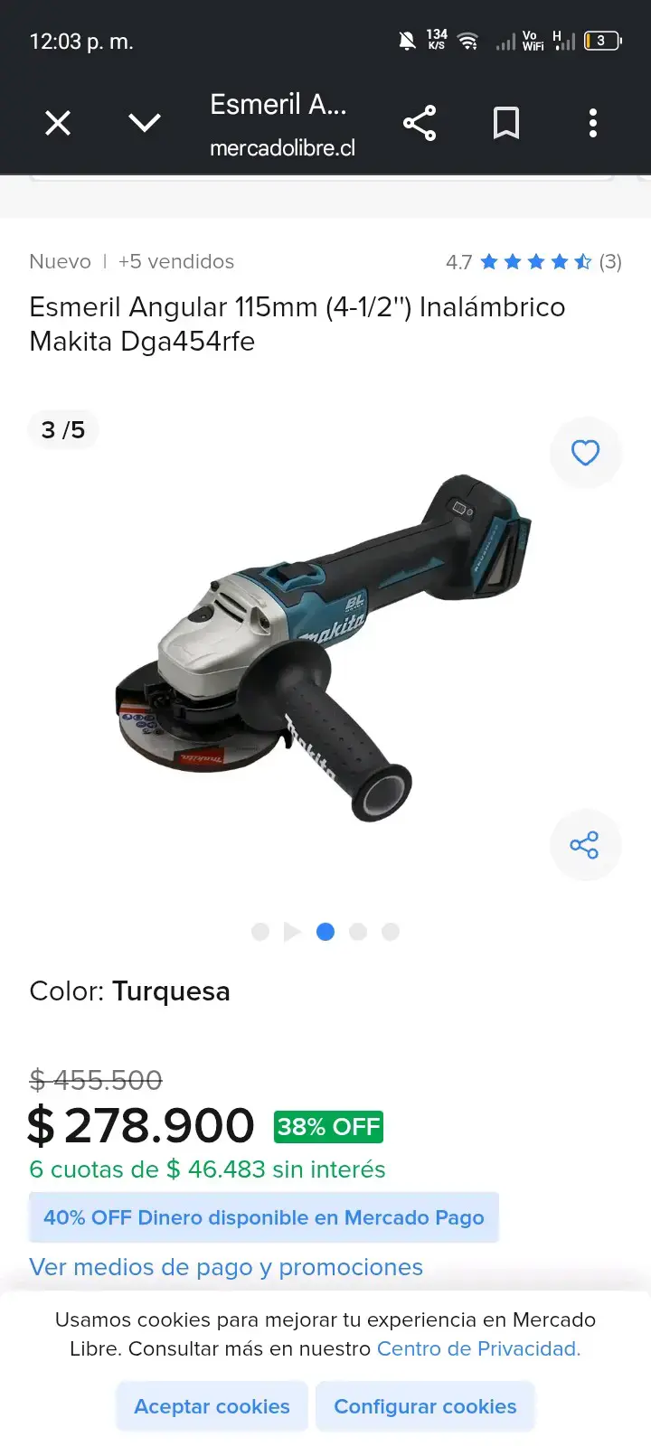Esmeril Angular Inalámbrico Makita 115mm Turquesa