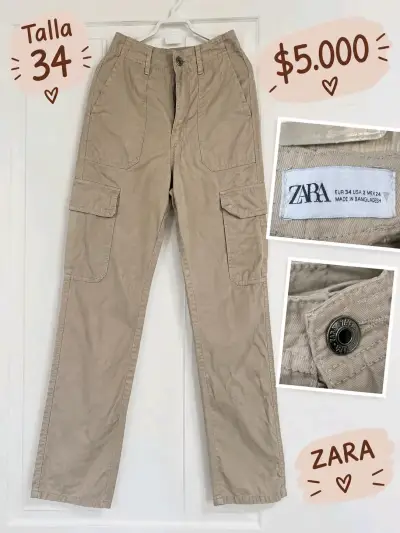 Pantalones cargo beige Zara talla 34 - miniatura 1