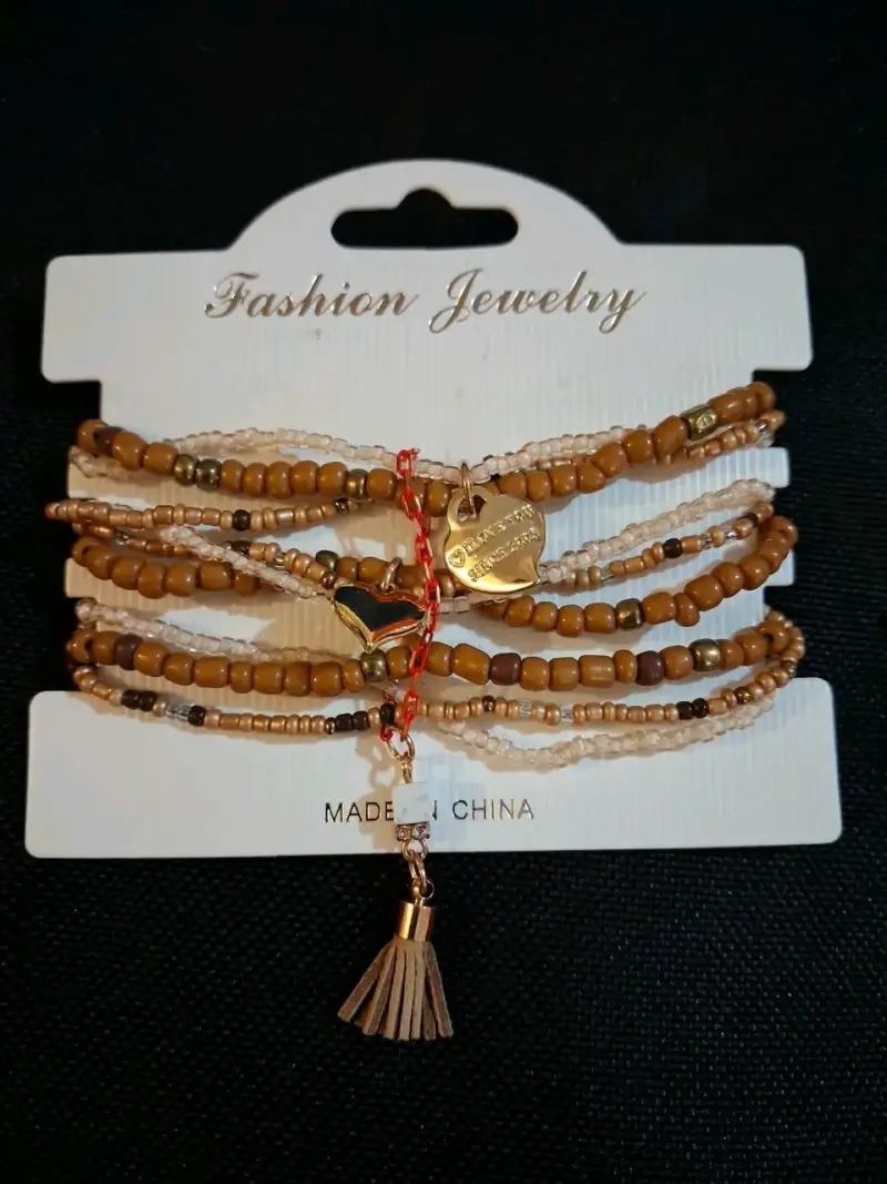 Set de Pulseras de Cuentas Multicolor y Doradas - 3