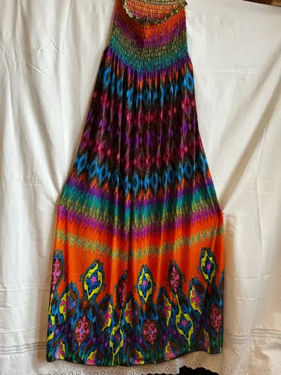 Vestido largo bohemio multicolor para mujer - miniatura 1