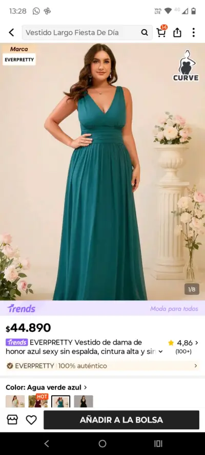 Vestido de fiest largo verde Ever Pretty talla 0XL - miniatura 4
