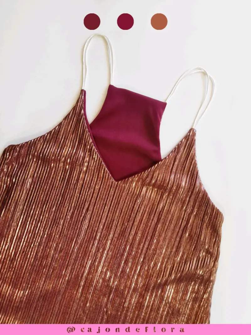 Top de tirantes plisado color cobre y burdeo