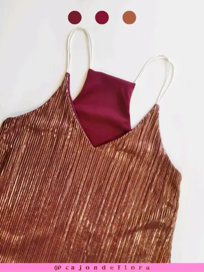 Top de tirantes plisado color cobre y burdeo - miniatura 1