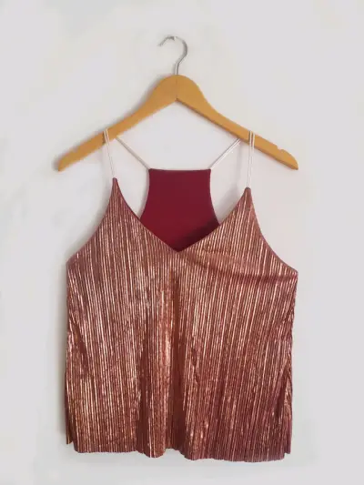 Top de tirantes plisado color cobre y burdeo - miniatura 2