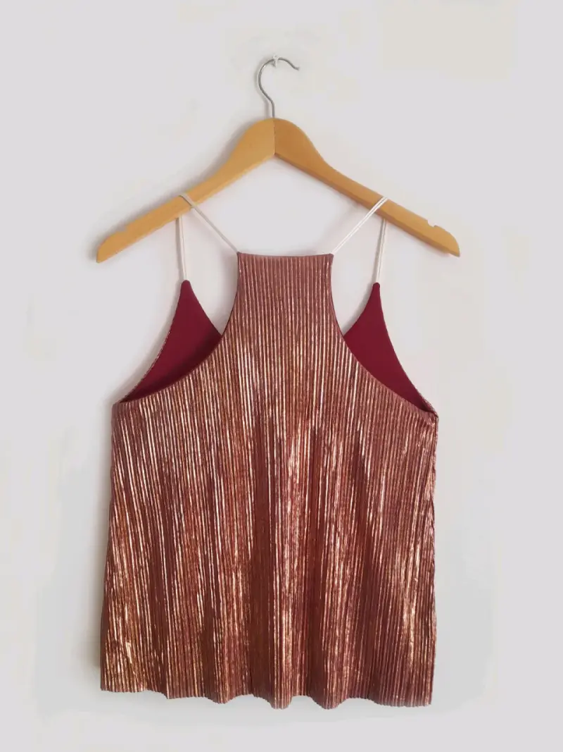 Top de tirantes plisado color cobre y burdeo - 3