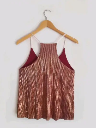Top de tirantes plisado color cobre y burdeo - miniatura 3