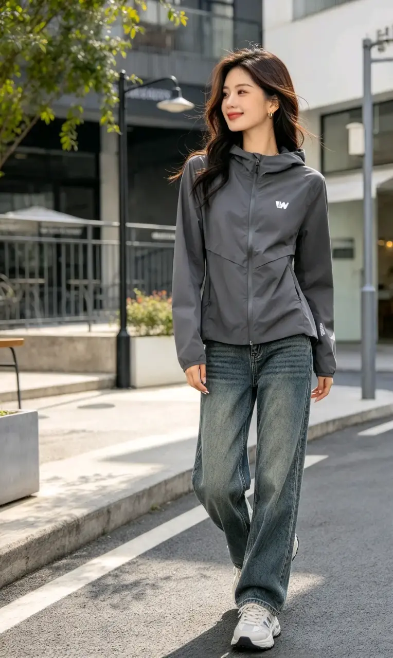 Chaqueta deportiva gris con capucha para mujer - 1