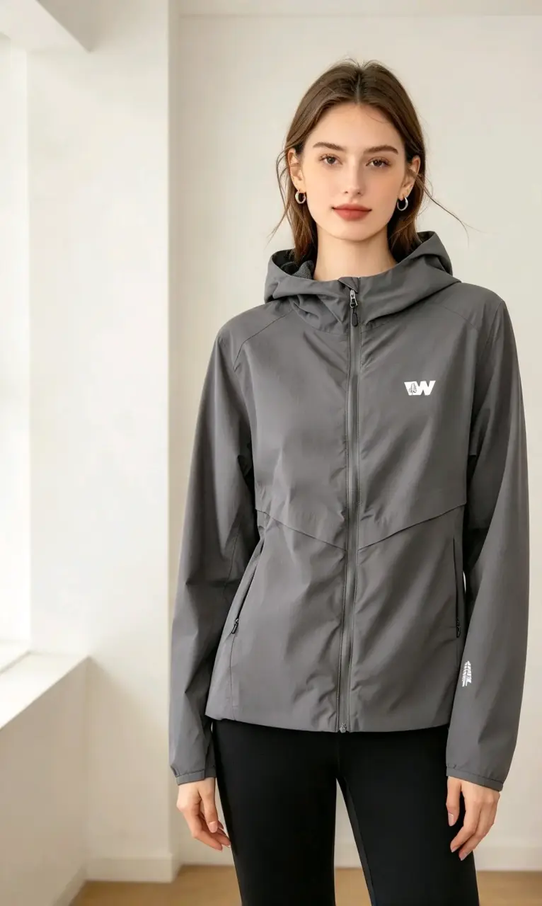 Chaqueta deportiva gris con capucha para mujer - 2