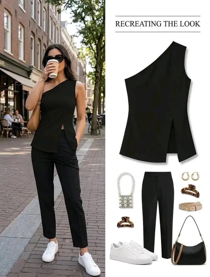 Blusa Negra Asimétrica de Mujer - 2