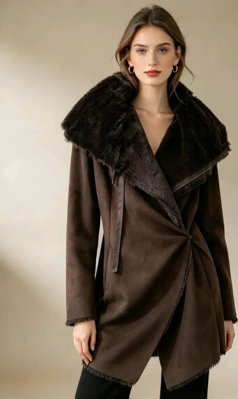 Abrigo de mujer marrón con cuello de piel Zara - 2