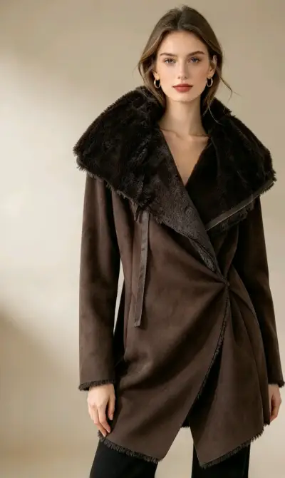 Abrigo de mujer marrón con cuello de piel Zara - miniatura 2