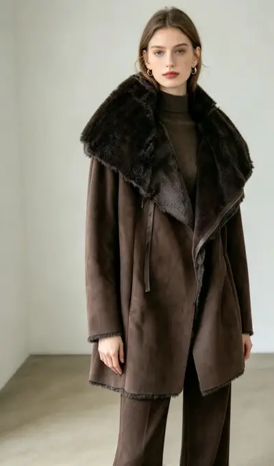 Abrigo de mujer marrón con cuello de piel Zara - miniatura 3