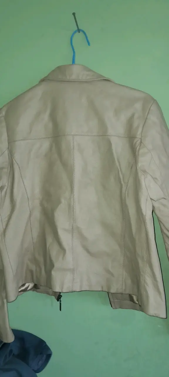 Chaqueta de cuero genuino Aziz beige - 3
