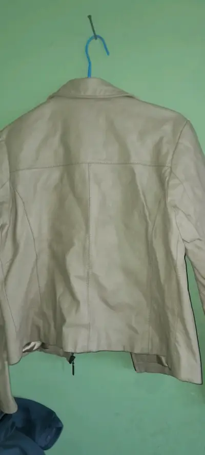 Chaqueta de cuero genuino Aziz beige - miniatura 3