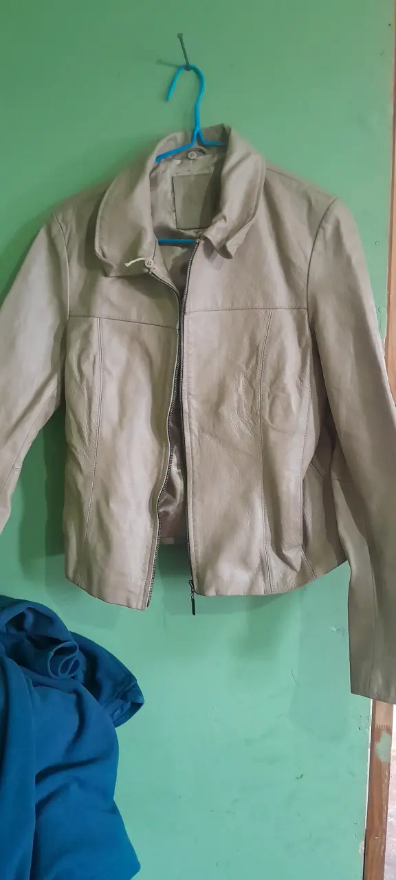 Chaqueta de cuero genuino Aziz beige - 4