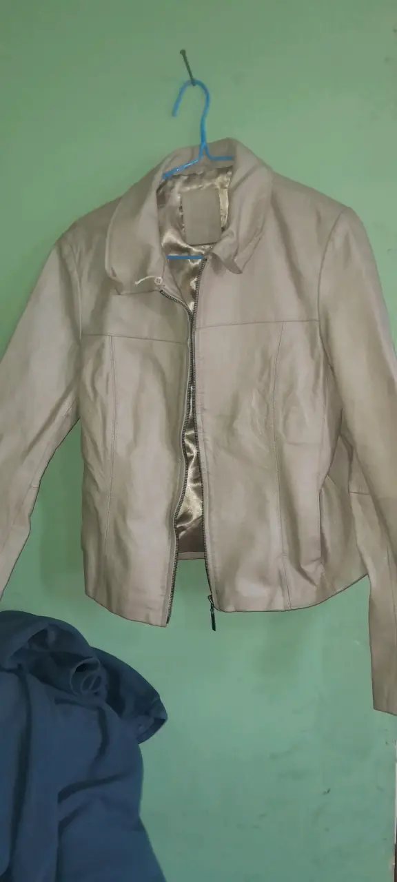 Chaqueta de cuero genuino Aziz beige - 5