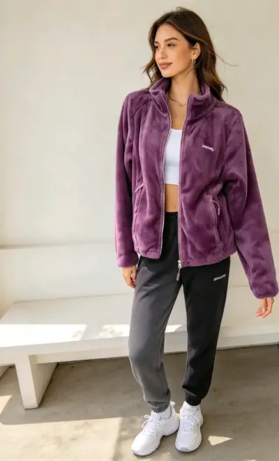 Chaqueta de felpa morada para mujer - miniatura 1