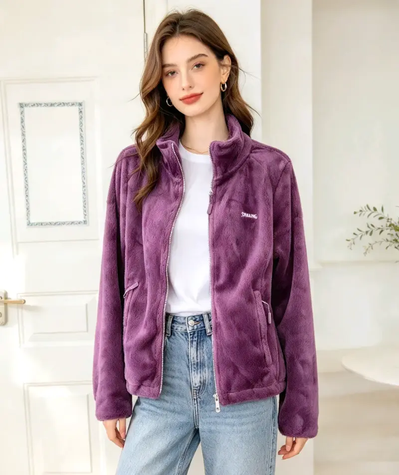 Chaqueta de felpa morada para mujer - 2