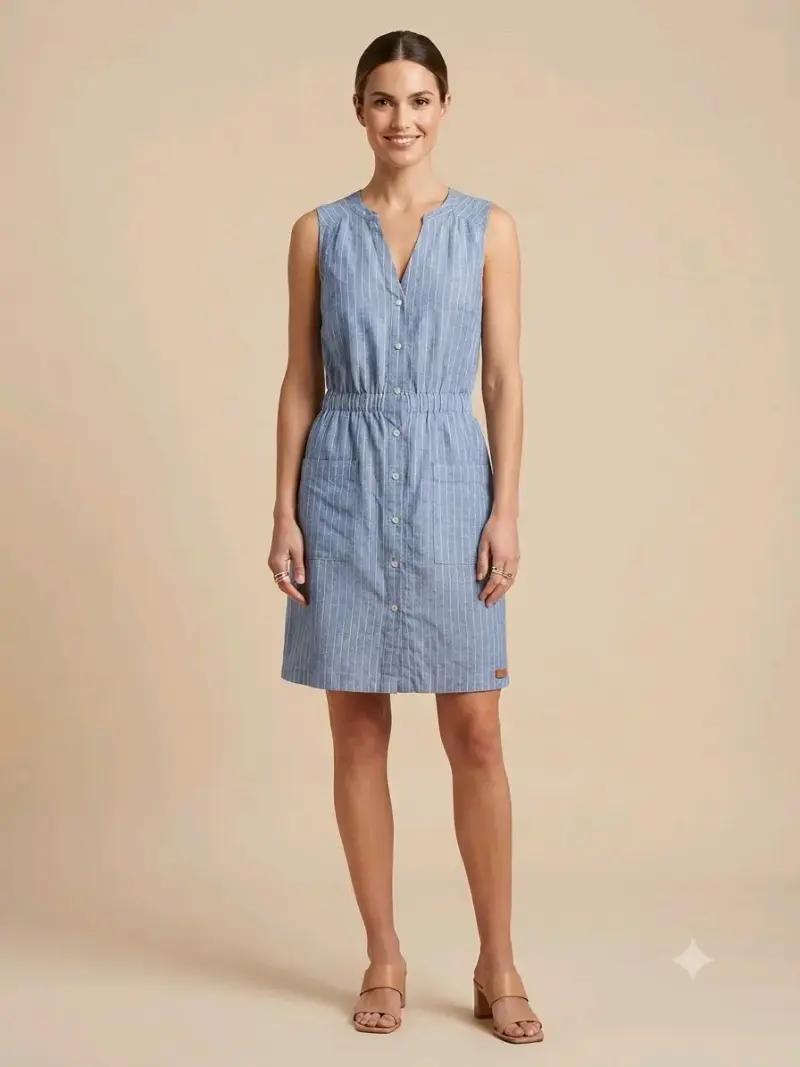 Vestido camisero azul a rayas para mujer