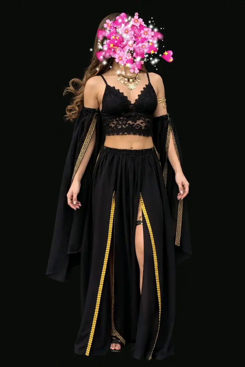 Disfraz de diosa griega para mujer en negro y dorado - 1
