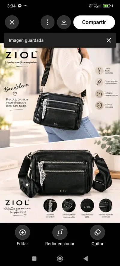 Bandolera negra Ziol con múltiples compartimentos - miniatura 1