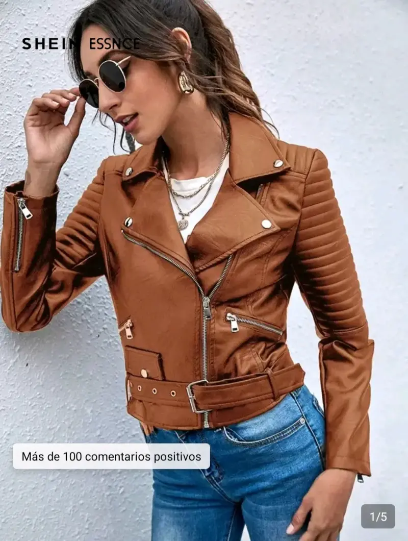 Chaqueta de cuero sintético marrón para mujer - 2