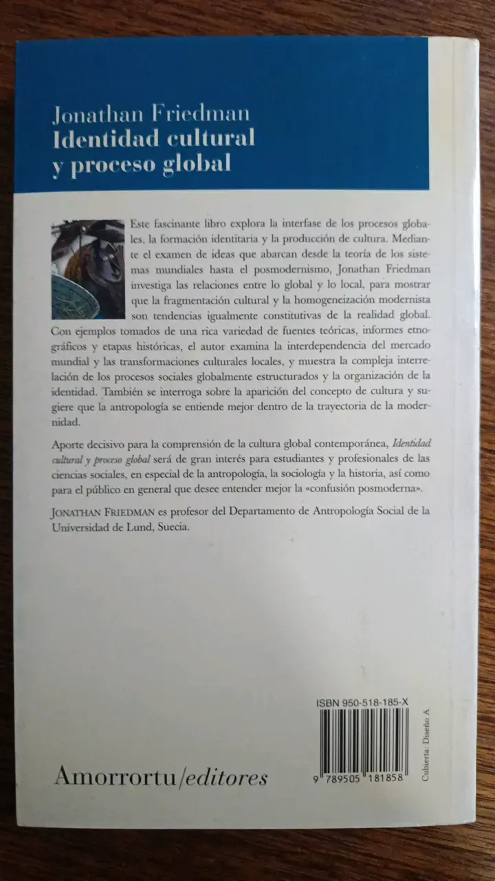 Libro 'Identidad Cultural y Proceso Global' de Jonathan Friedman - 2
