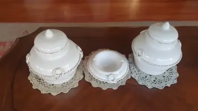 Juego de frascos de cerámica blanca Massaro - miniatura 1