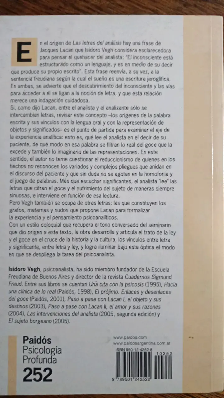 Libro 'Las Letras del Análisis' de Isidoro Vegh - 2