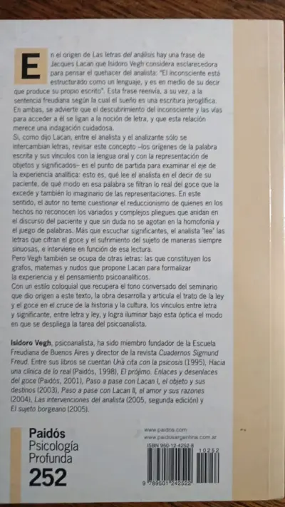 Libro 'Las Letras del Análisis' de Isidoro Vegh - miniatura 2