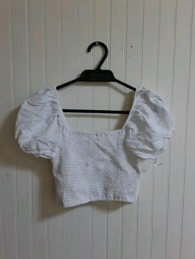 Blusa blanca con mangas abullonadas Sybilla - miniatura 4