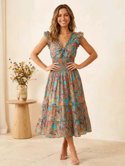 Vestido largo bohemio estampado floral - miniatura 2