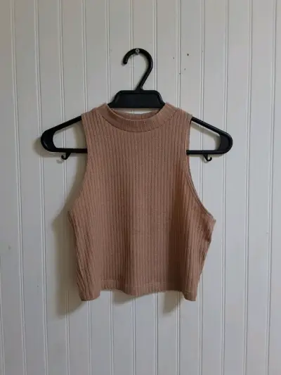 Top sin mangas de canalé color beige - miniatura 1