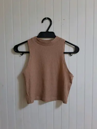 Top sin mangas de canalé color beige - miniatura 2