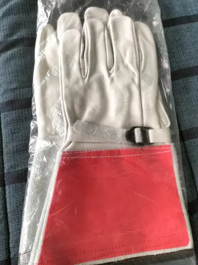 Guantes de cuero para trabajo con refuerzo rojo - miniatura 2