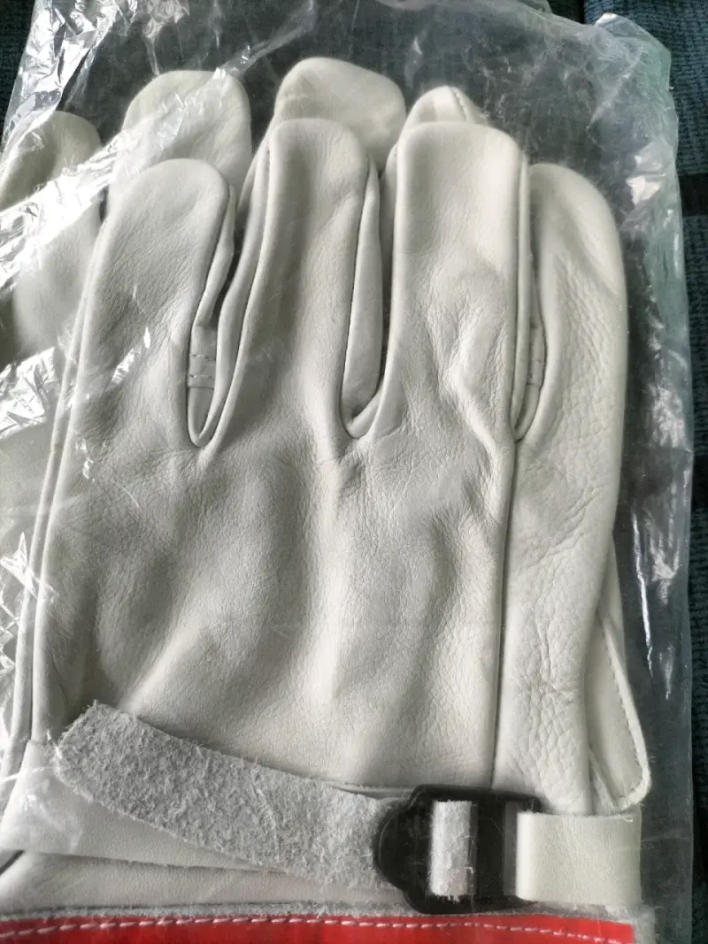 Guantes de cuero para trabajo con refuerzo rojo - 4