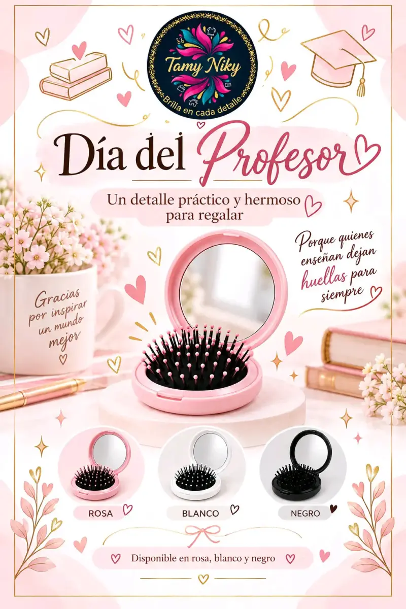 Cepillo de Pelo Compacto con Espejo Tamy Niky - 1