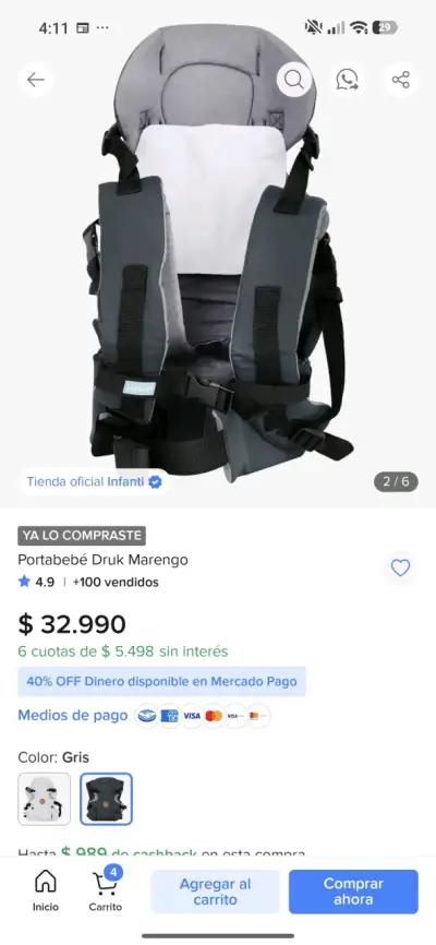 Portabebé Infanti Druk Marengo Gris - miniatura 1