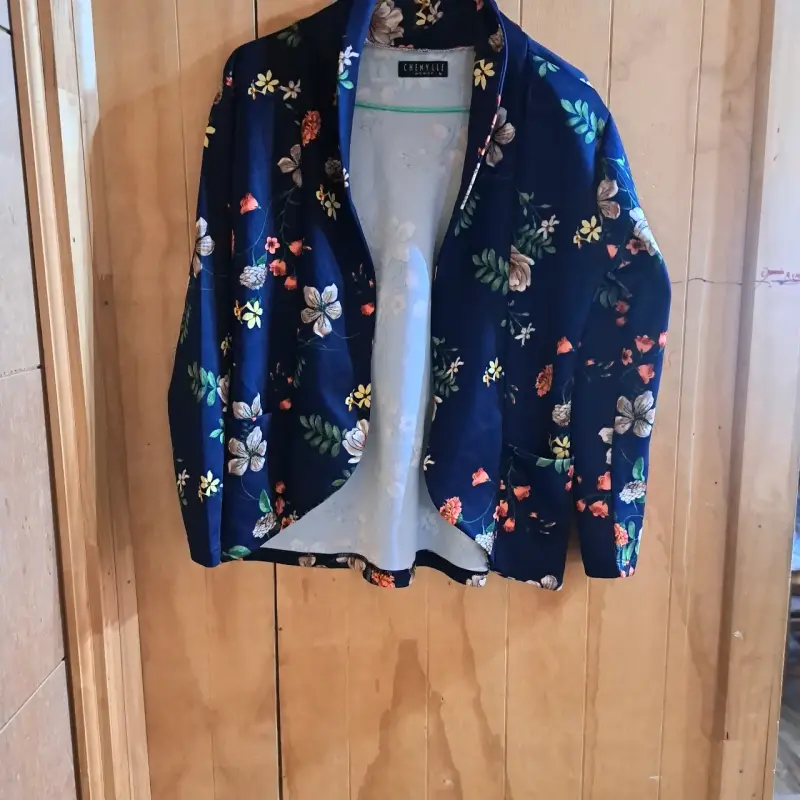 Chaqueta floral azul para mujer Chenille