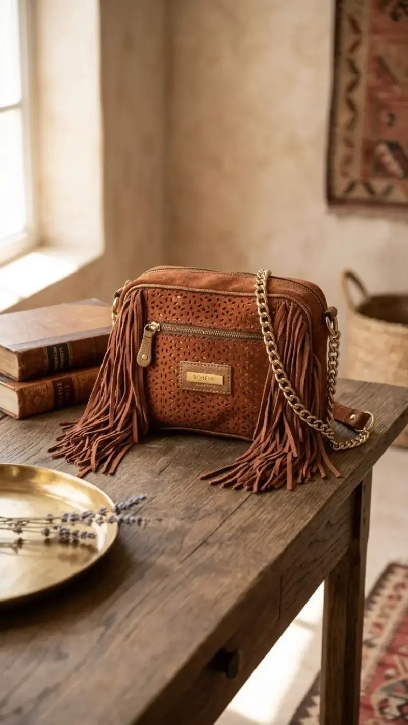 Cartera de Cuero Boheme con Flecos