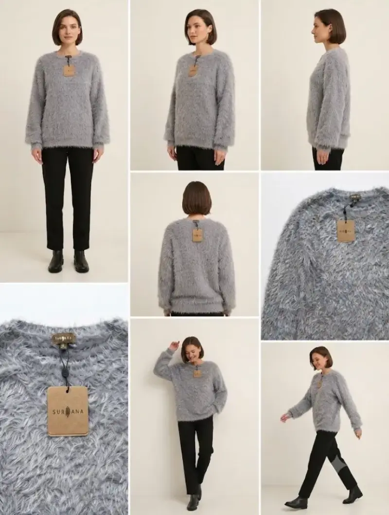 Suéter de mujer gris peludo Surkana