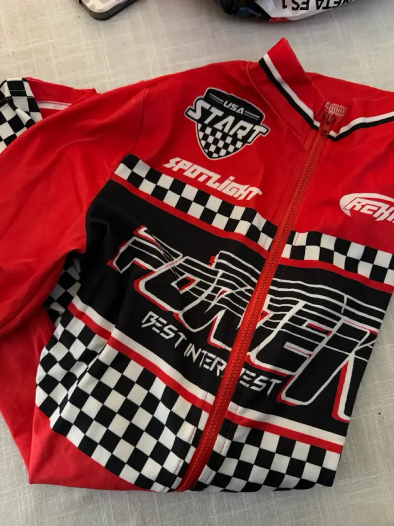 Chaqueta de ciclismo roja con diseño de cuadros , - 3