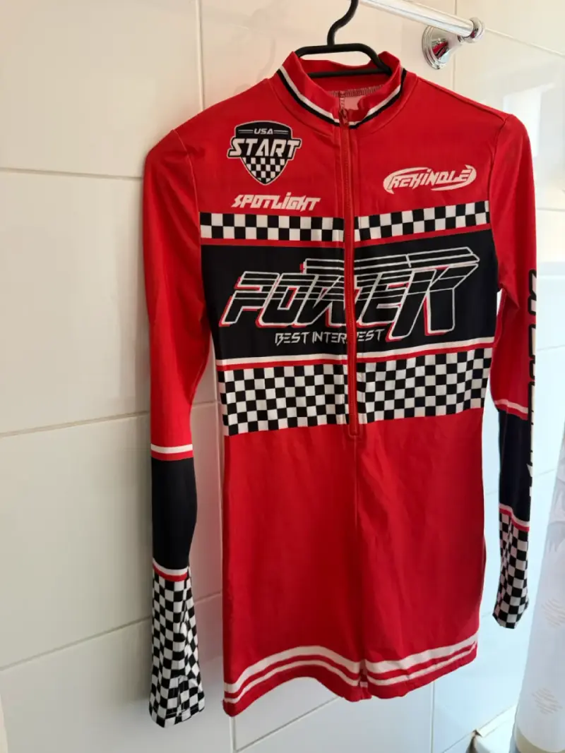 Chaqueta de ciclismo roja con diseño de cuadros , - 4