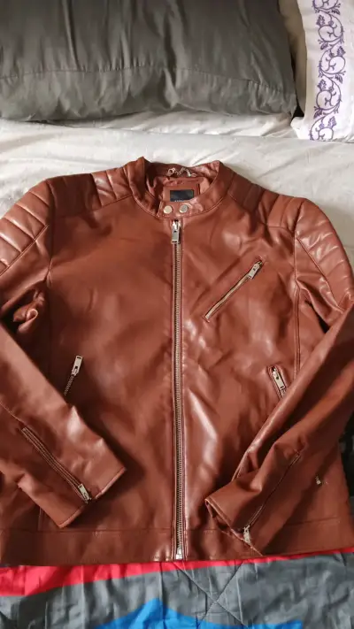 Chaqueta de cuero marrón para hombre Basement - miniatura 1