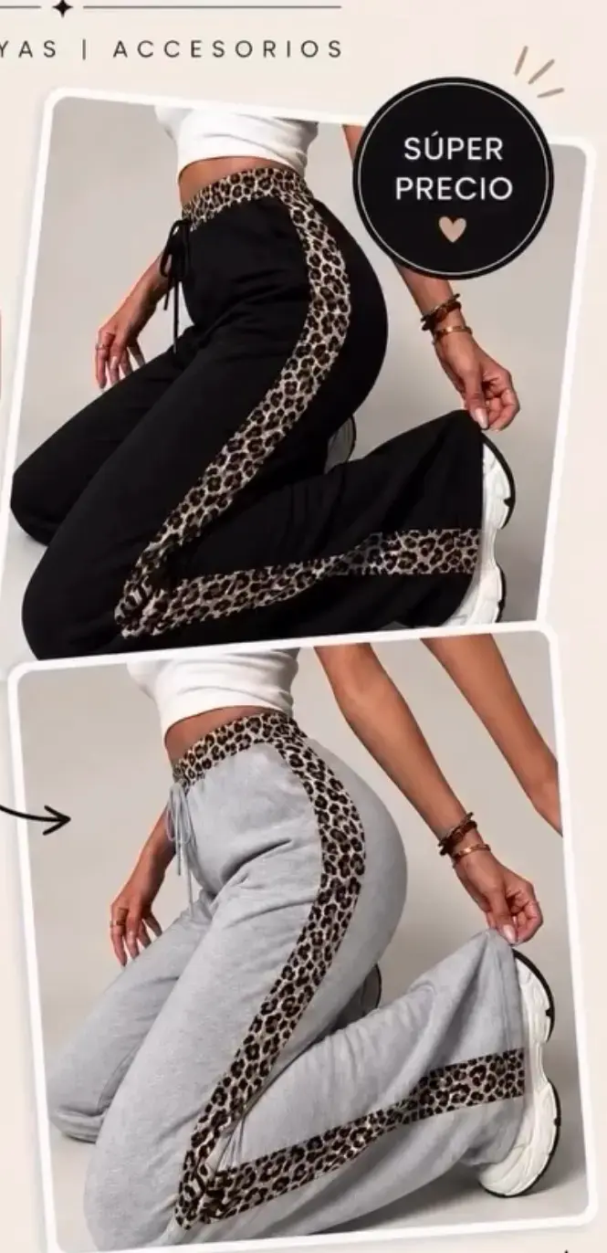 Pantalón de algodon negro de leopardo - 4
